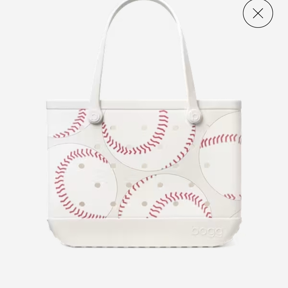 BOGG BAG White and Red Baseball Print Tote